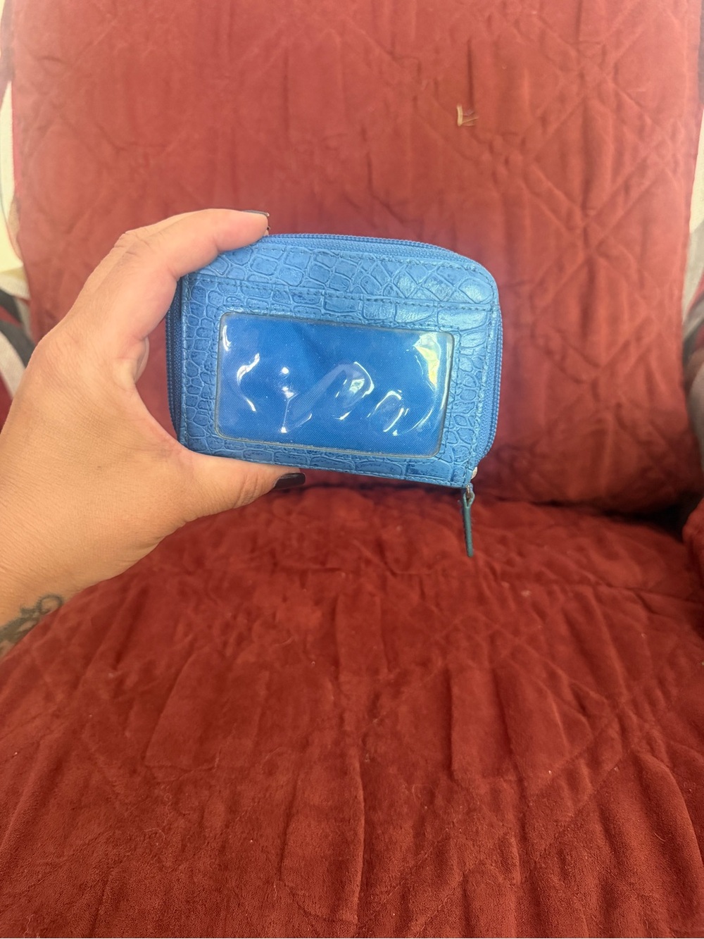 Croc-Texture Light Blue Compact Wallet with Clear ID Window - Picture 7 of 7